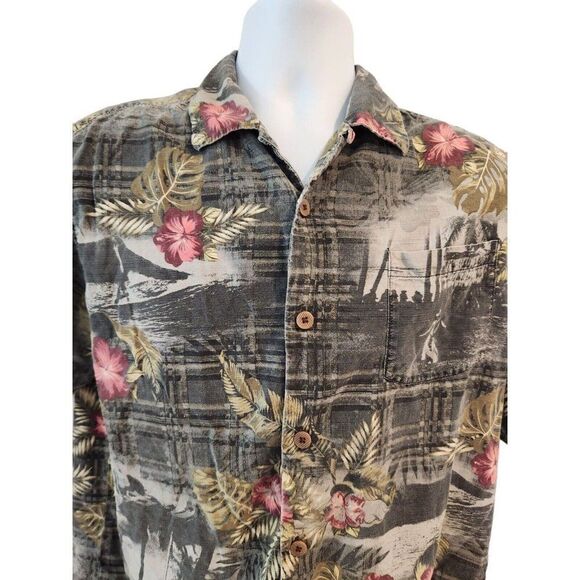Tommy Bahama Hawaiian Hula Girl Short Sleeve Aloha Gray Shirt M Silk - Picture 2 of 5